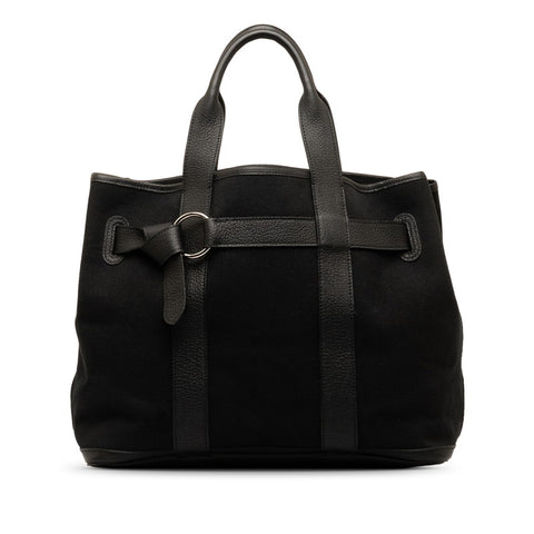 エルメス プティットサンチュール MM トートバッグ ブラック キャンバス レザー レディース HERMES 【中古】