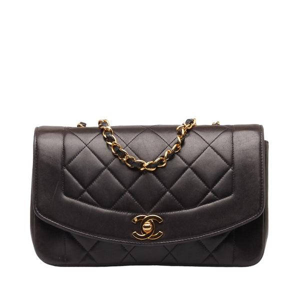 シャネル マトラッセ ダイアナ23 チェーン ショルダーバッグ  ブラック ラムスキン レザー レディース CHANEL 【中古】