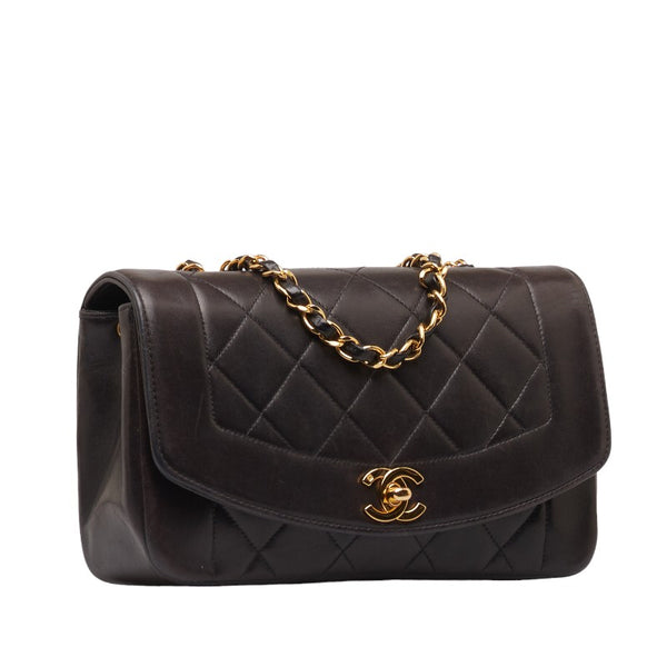 シャネル マトラッセ ダイアナ23 チェーン ショルダーバッグ  ブラック ラムスキン レザー レディース CHANEL 【中古】