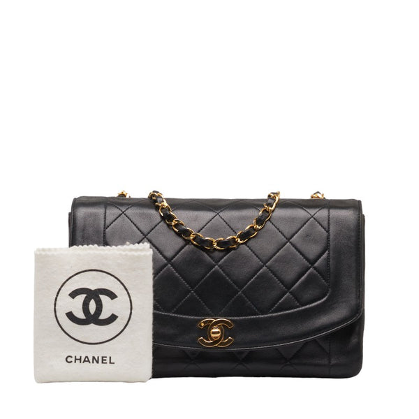 シャネル マトラッセ ダイアナ25 チェーン ショルダーバッグ ブラック ラムスキン レディース CHANEL 【中古】