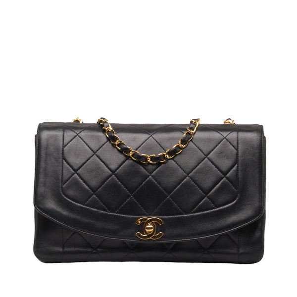 シャネル マトラッセ ダイアナ25 チェーン ショルダーバッグ ブラック ラムスキン レディース CHANEL 【中古】