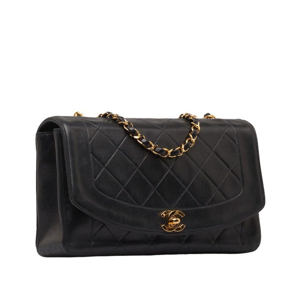シャネル マトラッセ ダイアナ25 チェーン ショルダーバッグ ブラック ラムスキン レディース CHANEL 【中古】