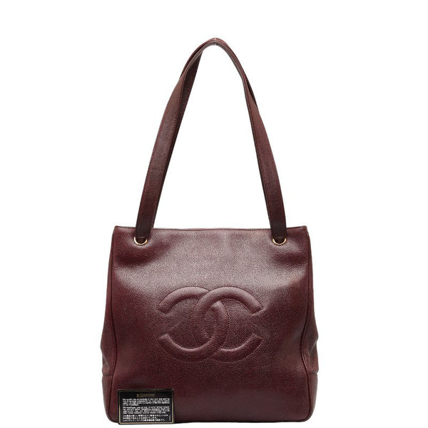 シャネル ビッグココマーク トートバッグ ワインレッド キャビアスキン レディース CHANEL 【中古】