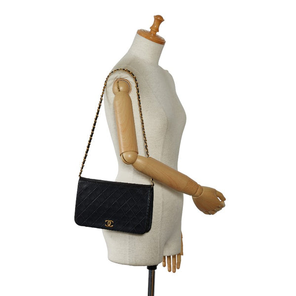 シャネル マトラッセ ココマーク プッシュロック チェーン ショルダーバッグ ブラック ラムスキン レディース CHANEL 【中古】