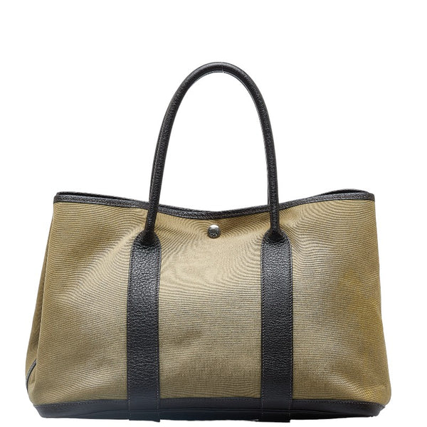エルメス ガーデンパーティPM トワルオフィシエ トートバッグ ハンドバッグ カーキ キャンバス レザー レディース HERMES 【中古】