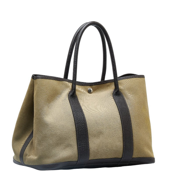 エルメス ガーデンパーティPM トワルオフィシエ トートバッグ ハンドバッグ カーキ キャンバス レザー レディース HERMES 【中古】