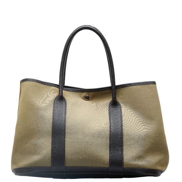 エルメス ガーデンパーティPM トワルオフィシエ トートバッグ ハンドバッグ カーキ キャンバス レザー レディース HERMES 【中古】
