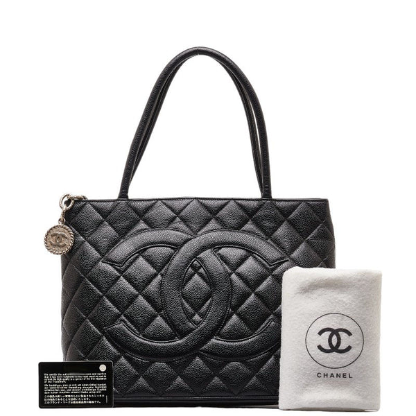 シャネル ココマーク 復刻 トートバッグ ハンドバッグ ブラック シルバー キャビアスキン レディース CHANEL 【中古】
