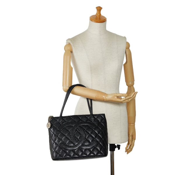 シャネル ココマーク 復刻 トートバッグ ハンドバッグ ブラック シルバー キャビアスキン レディース CHANEL 【中古】