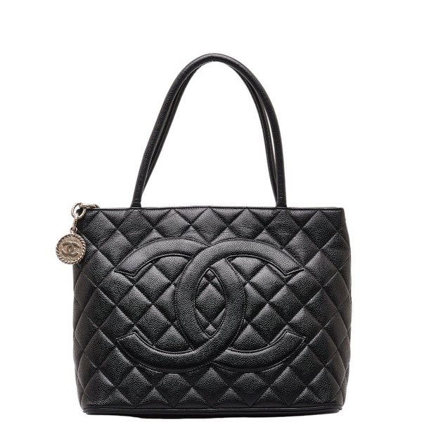 シャネル ココマーク 復刻 トートバッグ ハンドバッグ ブラック シルバー キャビアスキン レディース CHANEL 【中古】
