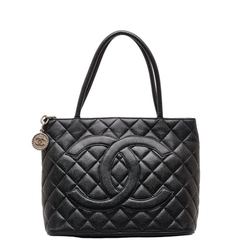 シャネル ココマーク 復刻 トートバッグ ハンドバッグ ブラック シルバー キャビアスキン レディース CHANEL 【中古】