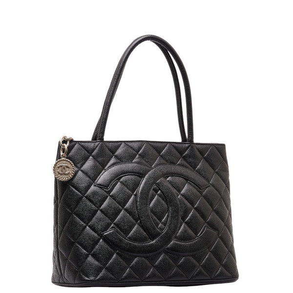 シャネル ココマーク 復刻 トートバッグ ハンドバッグ ブラック シルバー キャビアスキン レディース CHANEL 【中古】