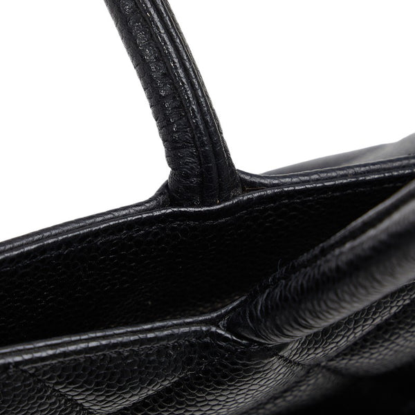 シャネル ココマーク 復刻 トートバッグ ハンドバッグ ブラック シルバー キャビアスキン レディース CHANEL 【中古】