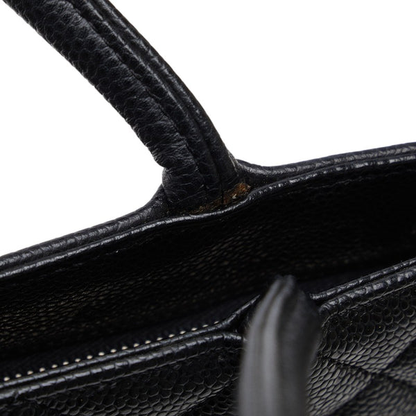 シャネル ココマーク 復刻 トートバッグ ハンドバッグ ブラック シルバー キャビアスキン レディース CHANEL 【中古】