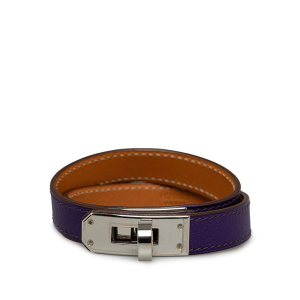 エルメス ケリードゥブルトゥール ブレスレット バングル サイズ：M パープル シルバー レザー レディース HERMES 【中古】