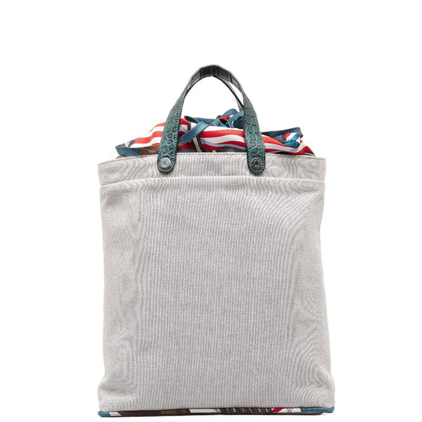 エルメス プティアッシュ トートバッグ ハンドバッグ ベージュ グリーン トワルアッシュ シルク クロコダイル レディース HERMES 【中古】