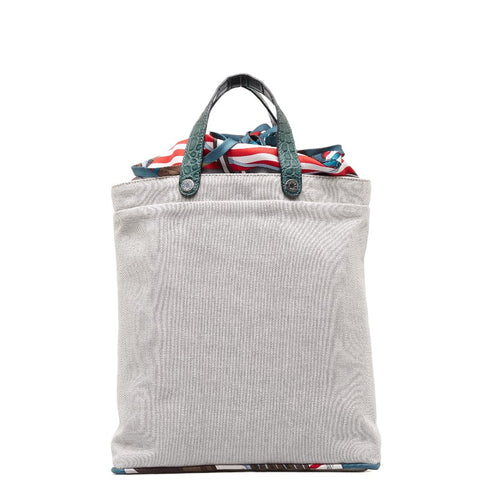 エルメス プティアッシュ トートバッグ ハンドバッグ ベージュ グリーン トワルアッシュ シルク クロコダイル レディース HERMES 【中古】