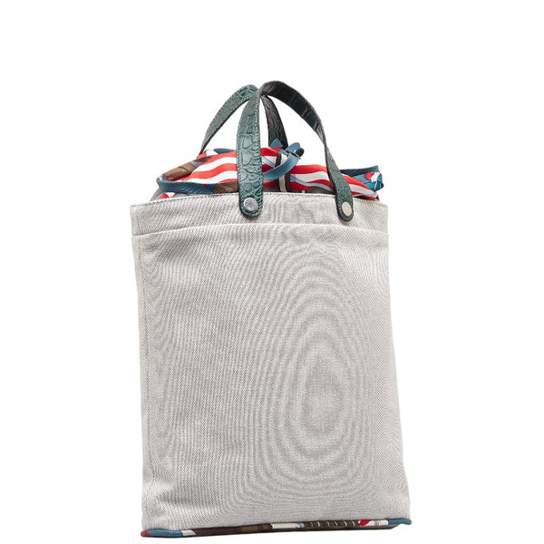 エルメス プティアッシュ トートバッグ ハンドバッグ ベージュ グリーン トワルアッシュ シルク クロコダイル レディース HERMES 【中古】