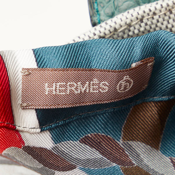 エルメス プティアッシュ トートバッグ ハンドバッグ ベージュ グリーン トワルアッシュ シルク クロコダイル レディース HERMES 【中古】