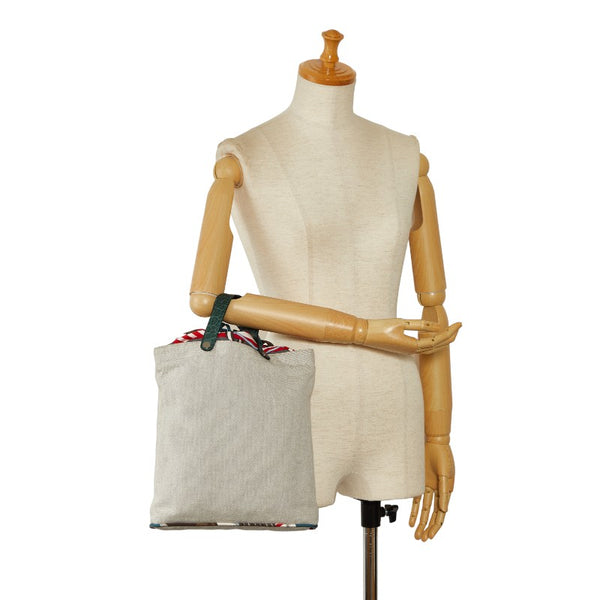 エルメス プティアッシュ トートバッグ ハンドバッグ ベージュ グリーン トワルアッシュ シルク クロコダイル レディース HERMES 【中古】