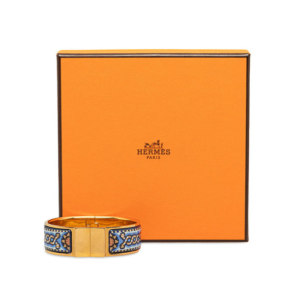 エルメス ロックエマイユGM ステンドグラス バングル ゴールド ブルー マルチカラー メッキ レディース HERMES 【中古】