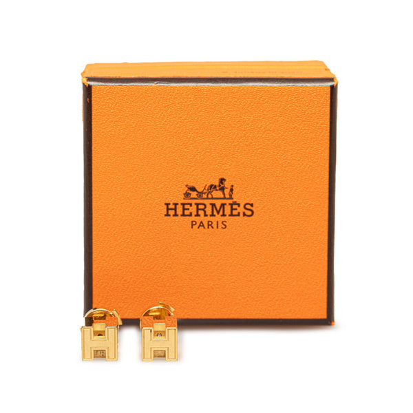 エルメス カージュドアッシュ Ｈキューブ スタッド ピアス ゴールド メッキ レディース HERMES 【中古】