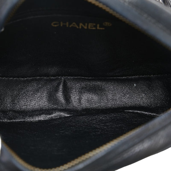 シャネル デカココマーク フリンジ  斜め掛け チェーン ショルダーバッグ ブラック レザー レディース CHANEL 【中古】