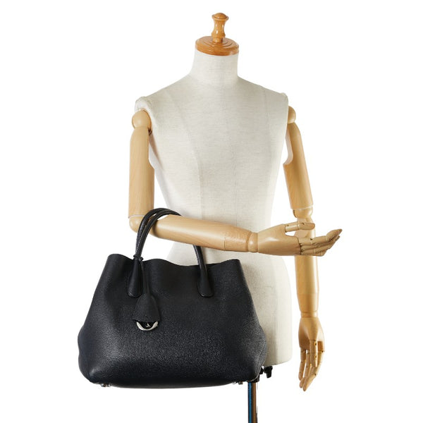 ディオール ロゴチャーム オープンバー ハンドバッグ トートバッグ ブラック レザー レディース Dior 【中古】