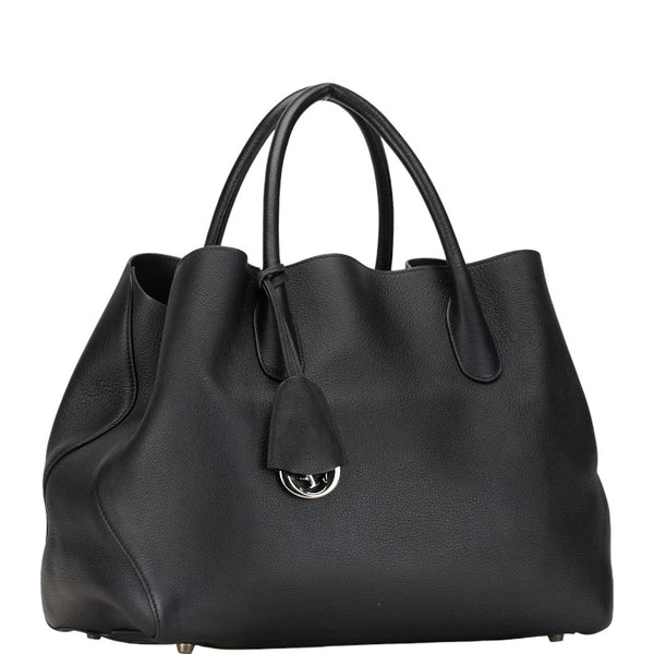 ディオール ロゴチャーム オープンバー ハンドバッグ トートバッグ ブラック レザー レディース Dior 【中古】