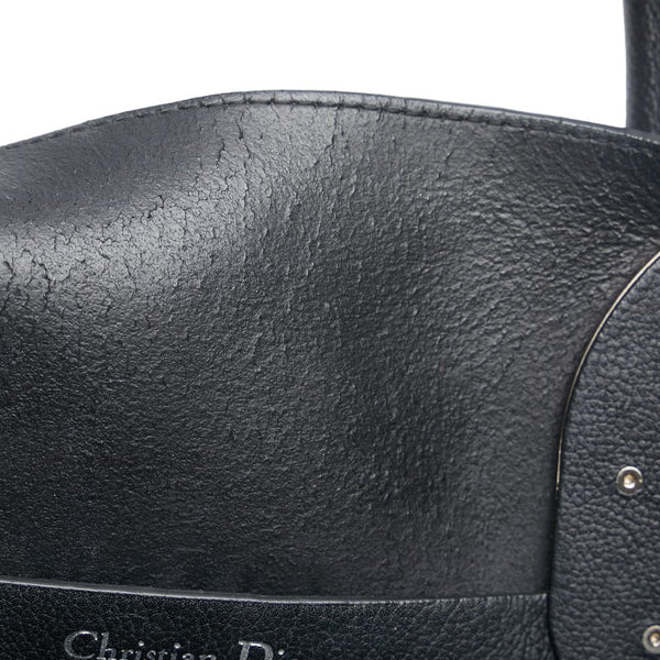 ディオール ロゴチャーム オープンバー ハンドバッグ トートバッグ ブラック レザー レディース Dior 【中古】