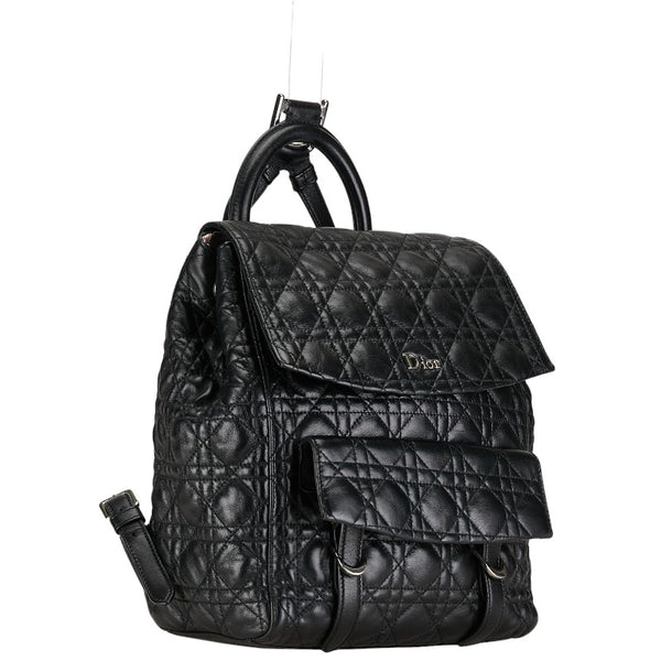 ディオール カナージュ ロゴ リュック バックパック ブラック ラムスキン レディース Dior 【中古】