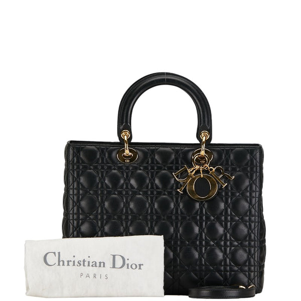 ディオール レディディオール カナージュ ラージ ハンドバッグ ショルダーバッグ 2WAY ブラック ラムスキン レディース Dior 【中古】