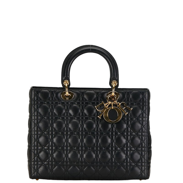 ディオール レディディオール カナージュ ラージ ハンドバッグ ショルダーバッグ 2WAY ブラック ラムスキン レディース Dior 【中古】