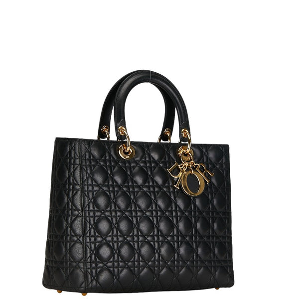 ディオール レディディオール カナージュ ラージ ハンドバッグ ショルダーバッグ 2WAY ブラック ラムスキン レディース Dior 【中古】