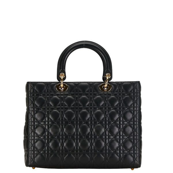 ディオール レディディオール カナージュ ラージ ハンドバッグ ショルダーバッグ 2WAY ブラック ラムスキン レディース Dior 【中古】