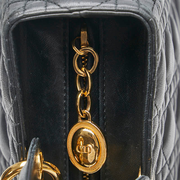 ディオール レディディオール カナージュ ラージ ハンドバッグ ショルダーバッグ 2WAY ブラック ラムスキン レディース Dior 【中古】