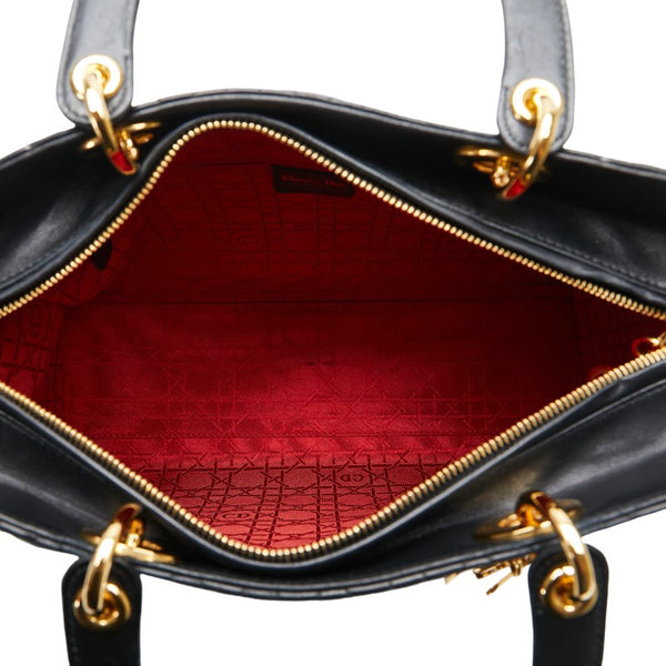 ディオール レディディオール カナージュ ラージ ハンドバッグ ショルダーバッグ 2WAY ブラック ラムスキン レディース Dior 【中古】