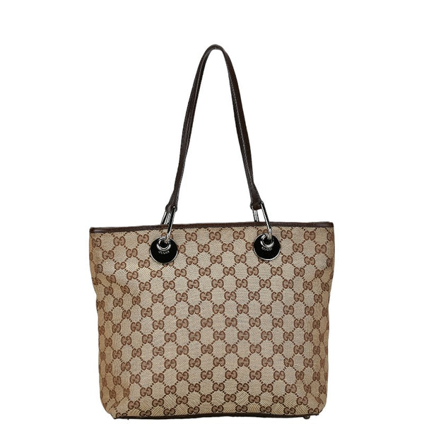 グッチ GGキャンバス トートバッグ ハンドバッグ 139552 ブラウン ベージュ キャンバス レザー レディース GUCCI 【中古】