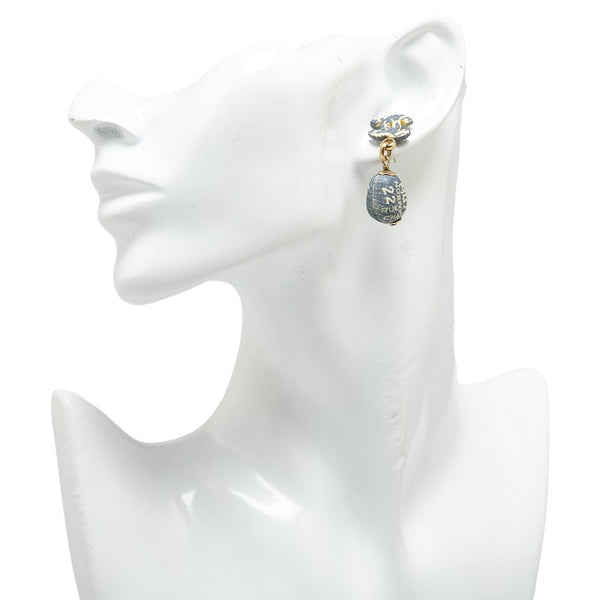 シャネル NO.5 カンボン ココマーク スイングピアス ネイビー ゴールド メッキ レディース CHANEL 【中古】