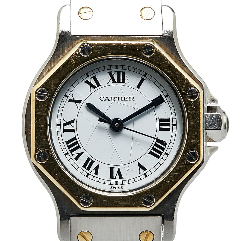 カルティエ サントス オクタゴンSM 腕時計 187903 自動巻き ホワイト文字盤 ステンレススチール K18YG イエローゴールド レディース CARTIER 【中古】