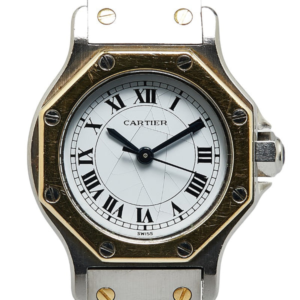 カルティエ サントス オクタゴンSM 腕時計 187903 自動巻き ホワイト文字盤 ステンレススチール K18YG イエローゴールド レディース CARTIER 【中古】