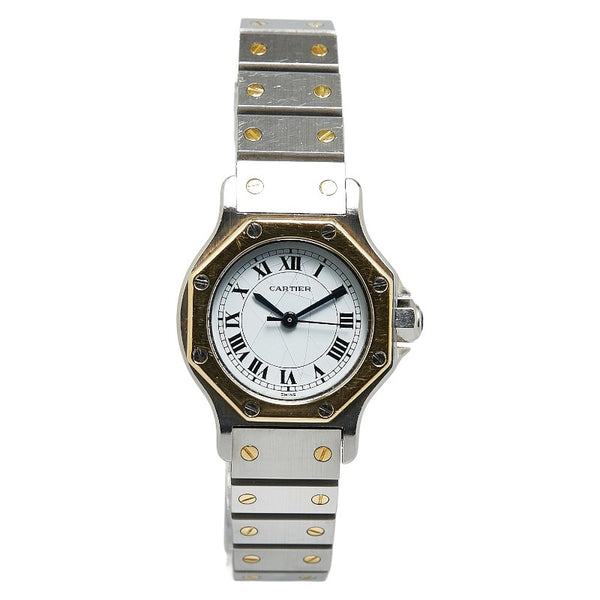 カルティエ サントス オクタゴンSM 腕時計 187903 自動巻き ホワイト文字盤 ステンレススチール K18YG イエローゴールド レディース CARTIER 【中古】