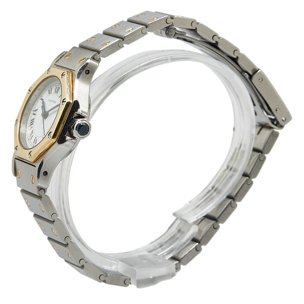 カルティエ サントス オクタゴンSM 腕時計 187903 自動巻き ホワイト文字盤 ステンレススチール K18YG イエローゴールド レディース CARTIER 【中古】