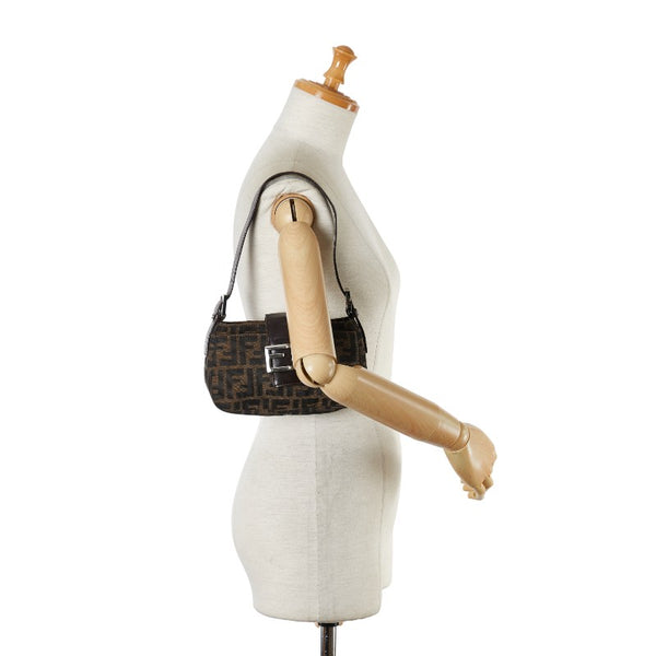 フェンディ ズッカ ミニクロワッサン ショルダーバッグ ブラウン キャンバス レザー レディース FENDI 【中古】