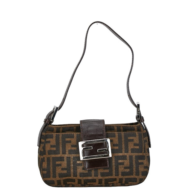 フェンディ ズッカ ミニクロワッサン ショルダーバッグ ブラウン キャンバス レザー レディース FENDI 【中古】