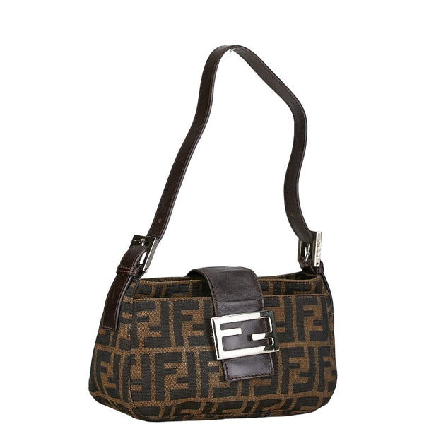 フェンディ ズッカ ミニクロワッサン ショルダーバッグ ブラウン キャンバス レザー レディース FENDI 【中古】