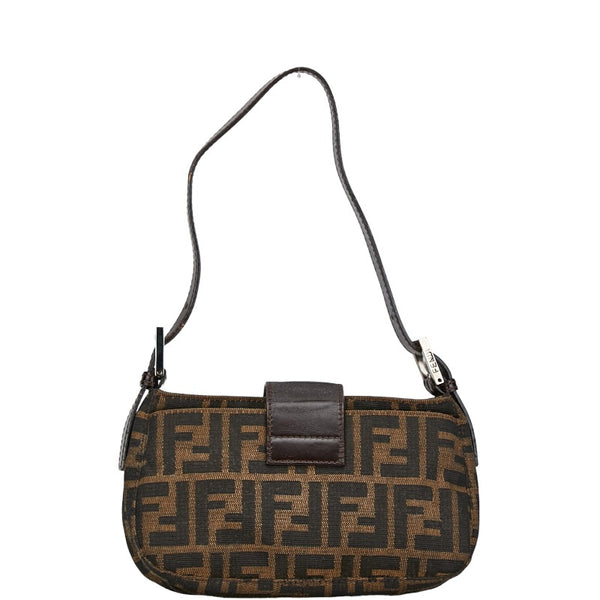 フェンディ ズッカ ミニクロワッサン ショルダーバッグ ブラウン キャンバス レザー レディース FENDI 【中古】