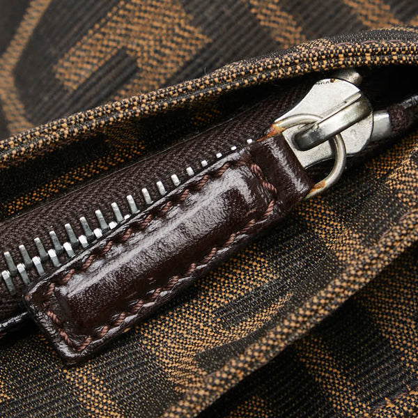フェンディ ズッカ ミニクロワッサン ショルダーバッグ ブラウン キャンバス レザー レディース FENDI 【中古】