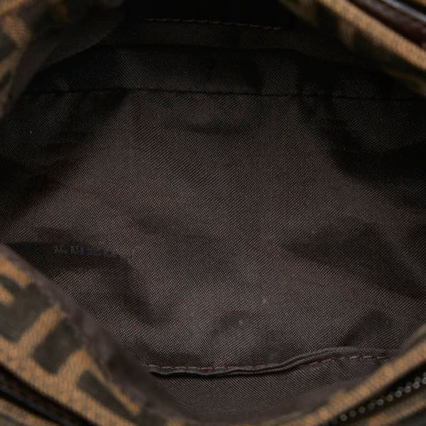 フェンディ ズッカ ミニクロワッサン ショルダーバッグ ブラウン キャンバス レザー レディース FENDI 【中古】
