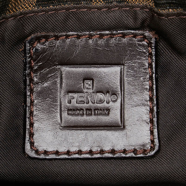 フェンディ ズッカ ミニクロワッサン ショルダーバッグ ブラウン キャンバス レザー レディース FENDI 【中古】